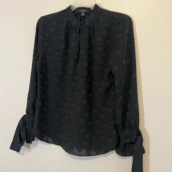Black Polka Dot Sheer long sleeve with bow sleeves top - Size Small Petite - Picture 1 of 7